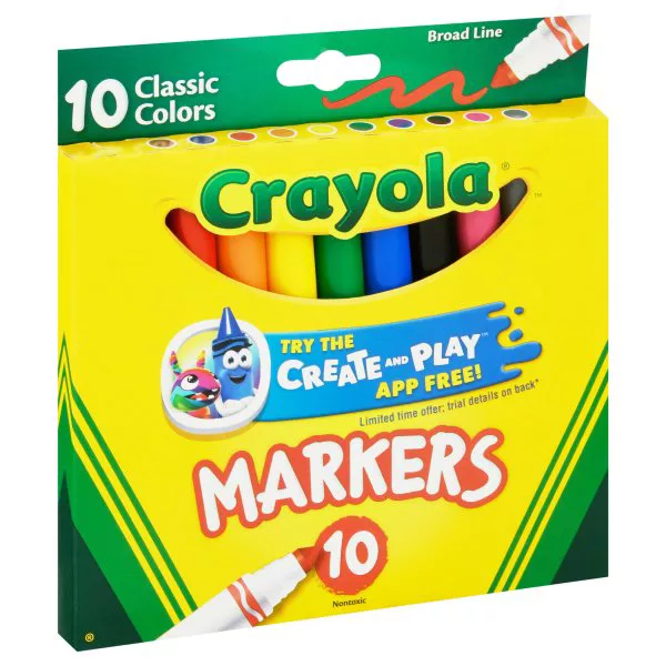 Crayola Markers Broad Line 10ct Classic: Non-Toxic Artist Markers for Kids, Multicolored School Supplies