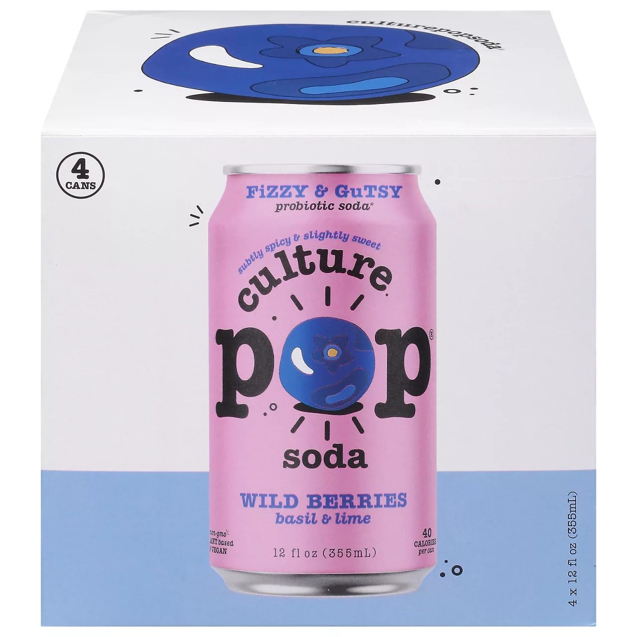 Culture Pop Wild Berries Basil & Lime Soda - Case of 6/4 pack