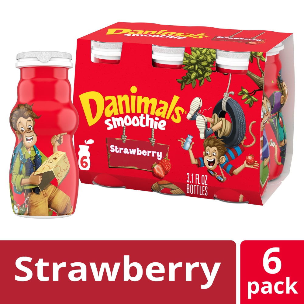 Danimals Smoothie Strawberry Explosion Dairy Drink Multi-Pack, Easy Snacks for Kids, 6 Ct