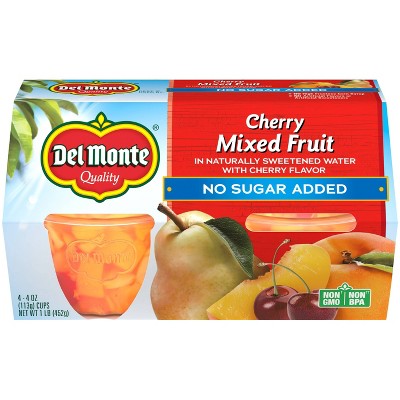 Del Monte Mixed Fruit Cups Cherry No Sugar Added - 4 Ct
