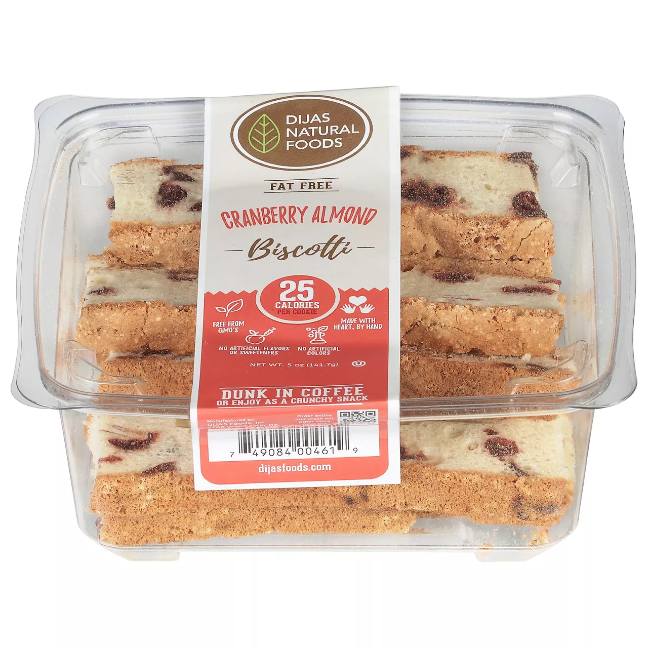 Dijas Natural Foods Biscotti, Fat Free, Cranberry Almond
