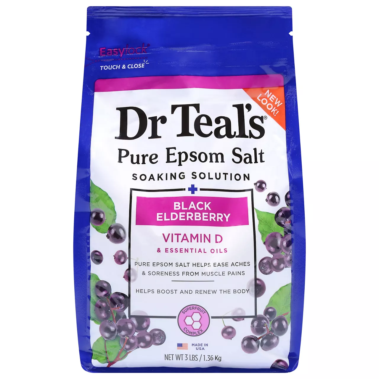 Dr Teal's Pure Epsom Salt Soak, Black Elderberry with Vitamin D