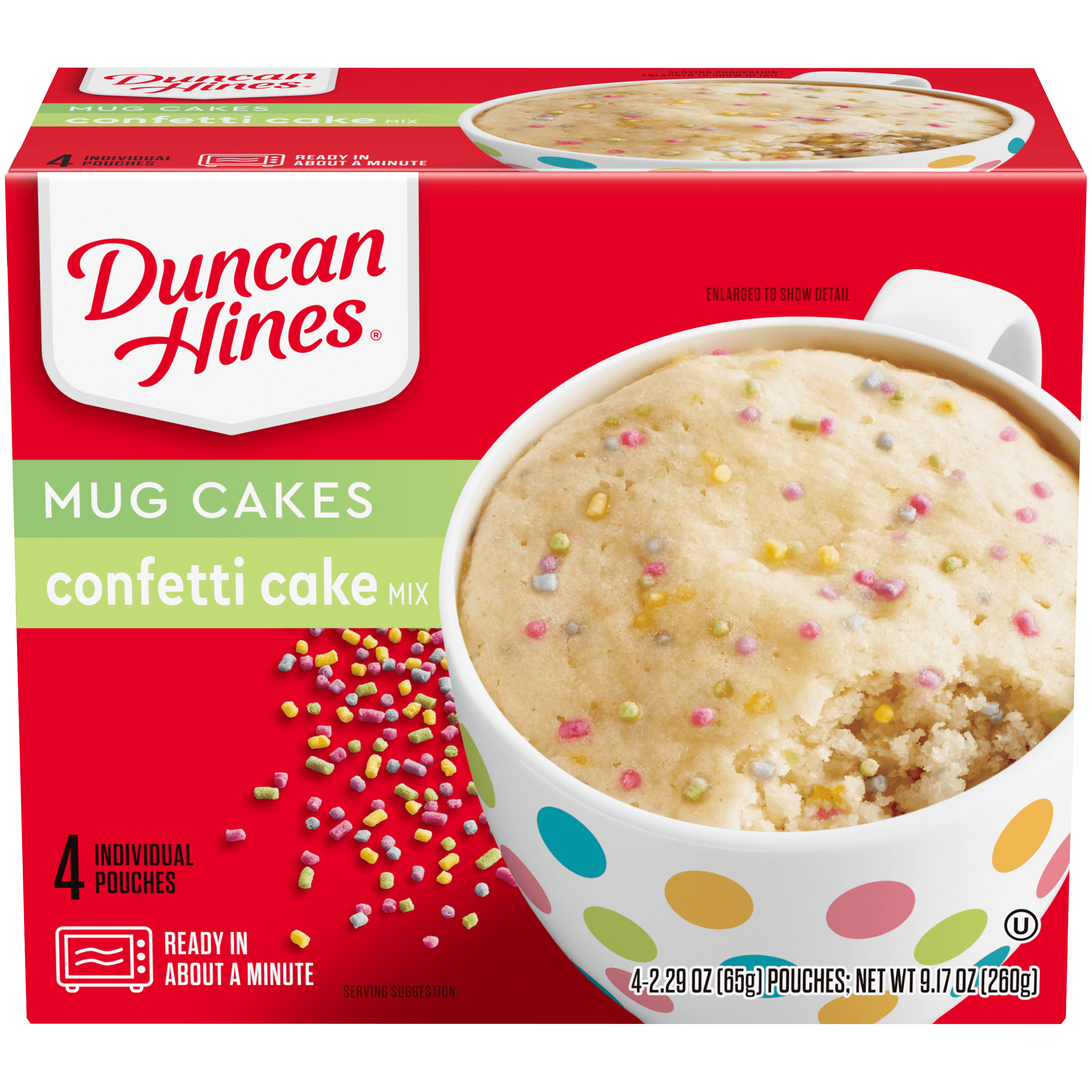 Duncan Hines Mug Cakes Funfetti Cake Mix with Vanilla Frosting, 4 Pouches
