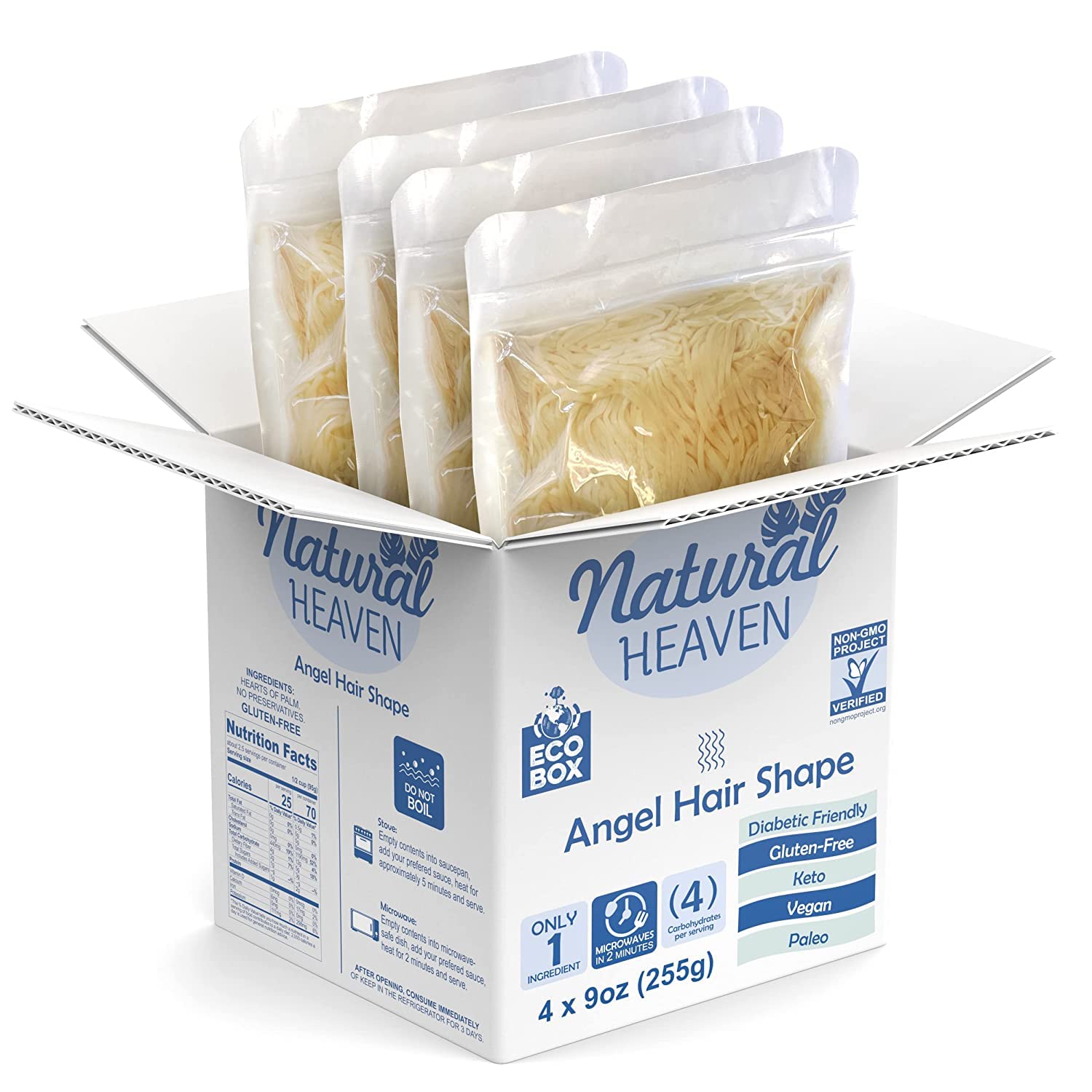 ECOBOX Natural Heaven Hearts of Palm Angel Hair Pasta| Environmental friendly | Gluten-Free |