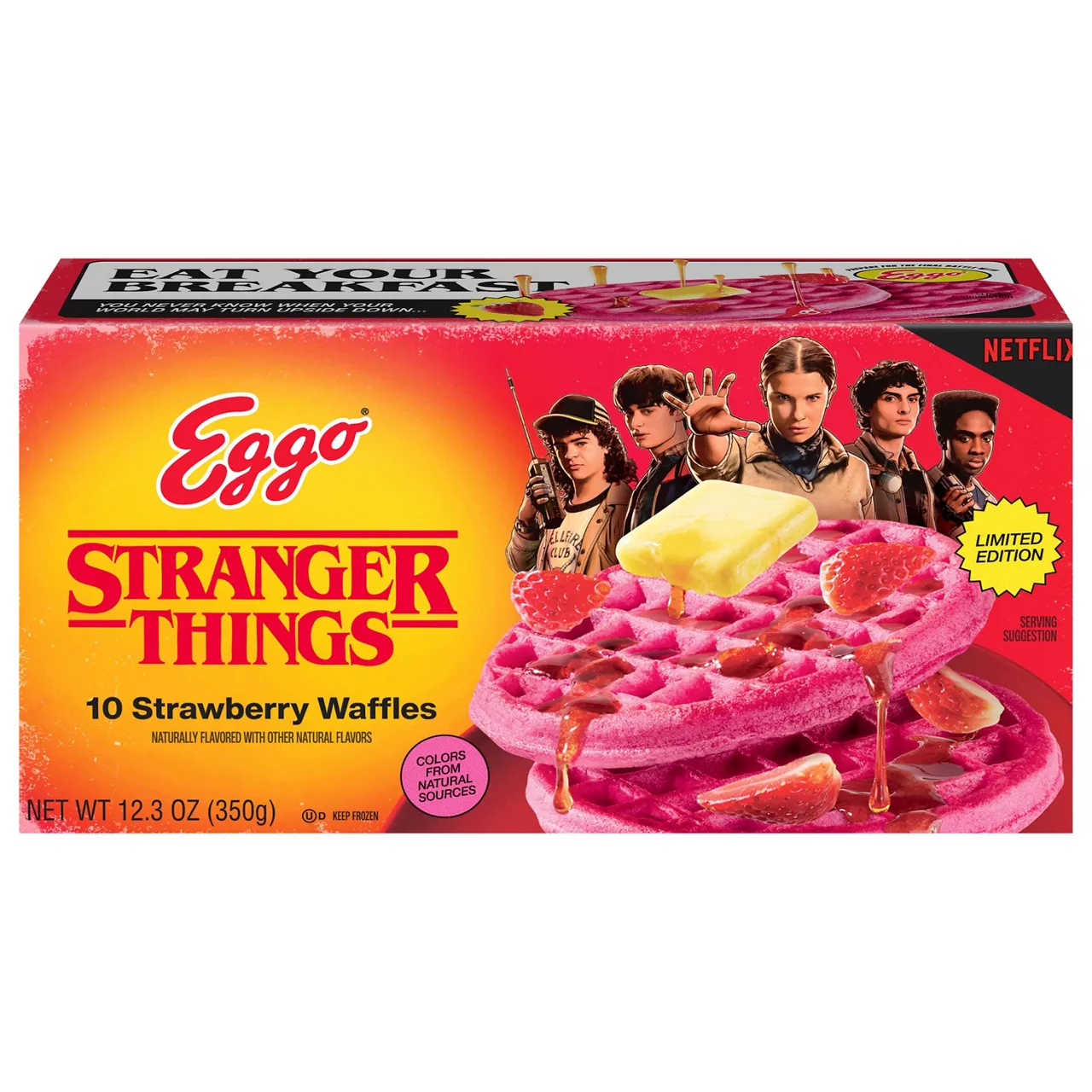 Eggo Stranger Things Strange Frozen Strawberry Waffles Prepared, Heat and Serve