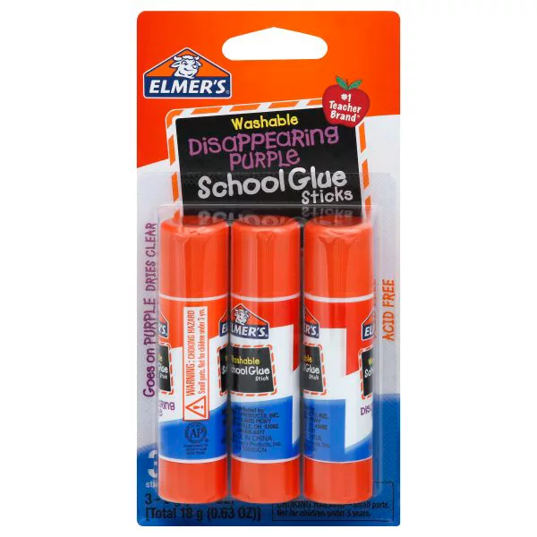 Elmer's School Glue Sticks, Disappearing Purple, Washable