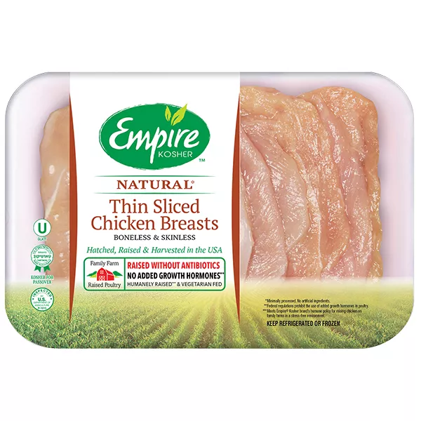 Empire Kosher Thin Sliced Boneless Skinless Chicken Breast