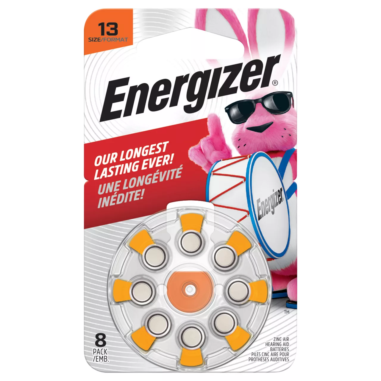 Energizer Hearing Aid Batteries Size 13, Orange Tab, 8 Pack