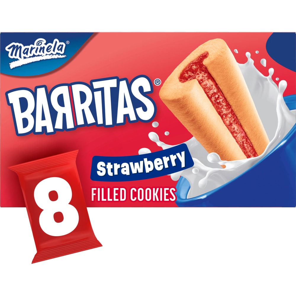 Marinela Barritas Fresa Filled Cookies, 8 packs, Soft Strawberry Cookie Bars