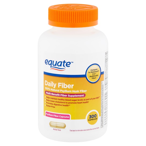 Equate Daily Fiber Psyllium Fiber Capsules, 300 count