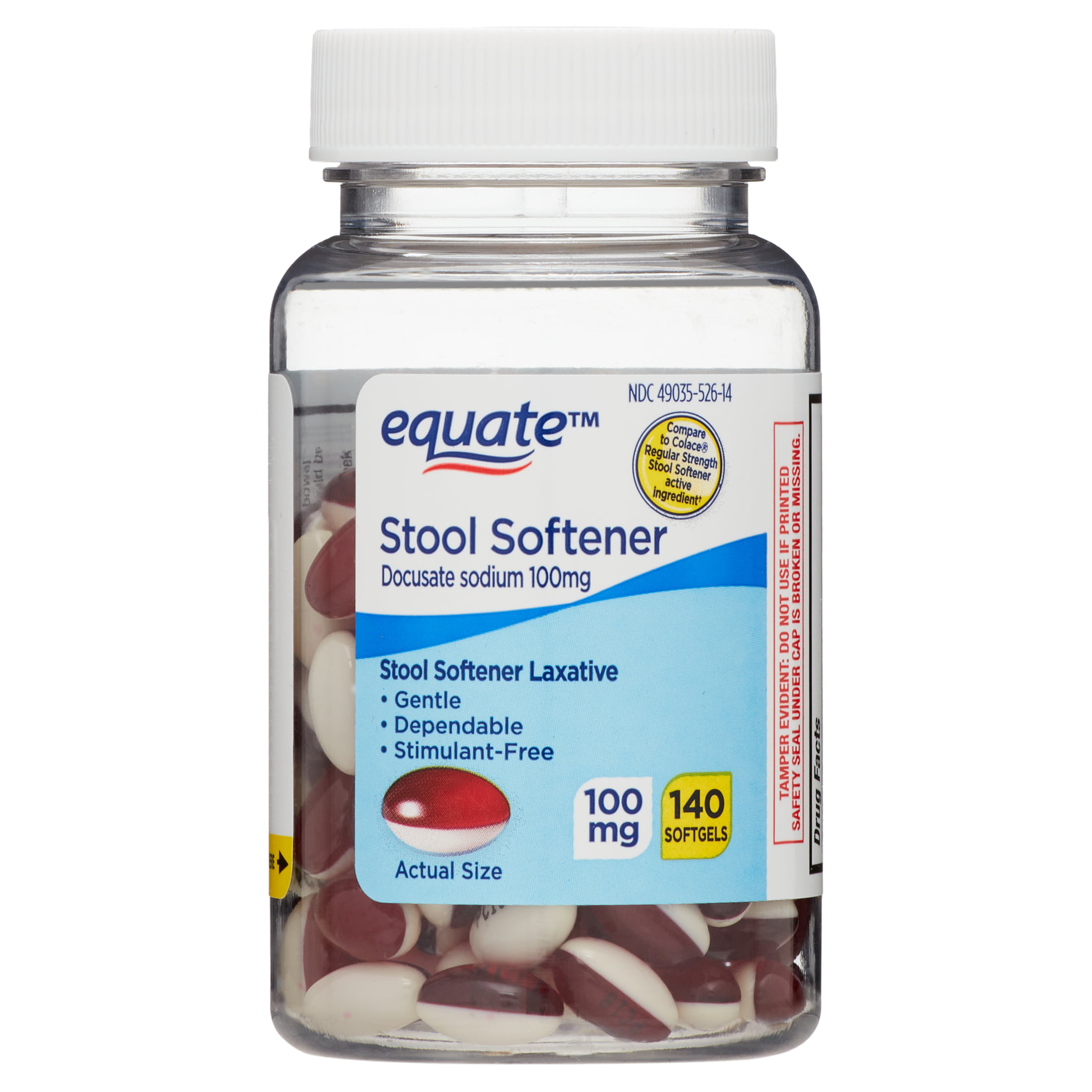 Equate Stool Softener Laxative Softgels For Constipation, 100 Mg, 140 Count