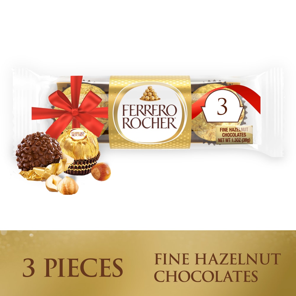 Ferrero Rocher Premium Milk Chocolate Hazelnut Individually Wrapped 3-Count Holiday Chocolate