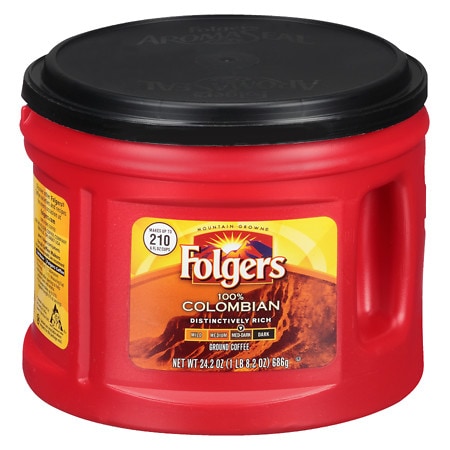 Folgers 100% Colombian, Medium-Dark Roast Ground Coffee, 24.2-Ounce
