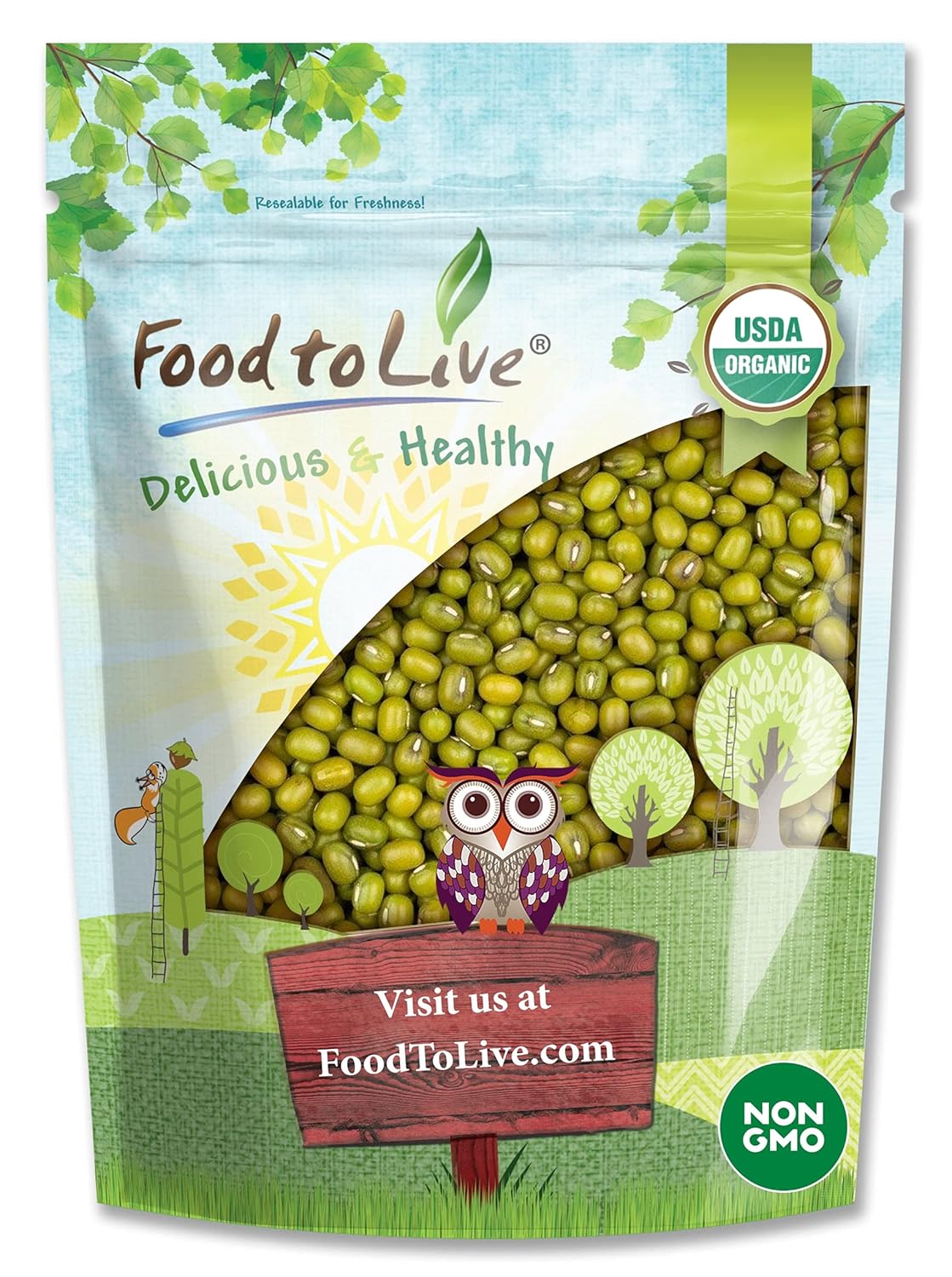 Food to Live Organic Mung Beans, 1 Pound – Non-GMO, Whole Dried Beans, Green Gram, Sproutable, Kosher, Vegan, Sirtfood, Bulk. Good Source of Fiber, Protein, Folate. Goes well with Asian Dishes