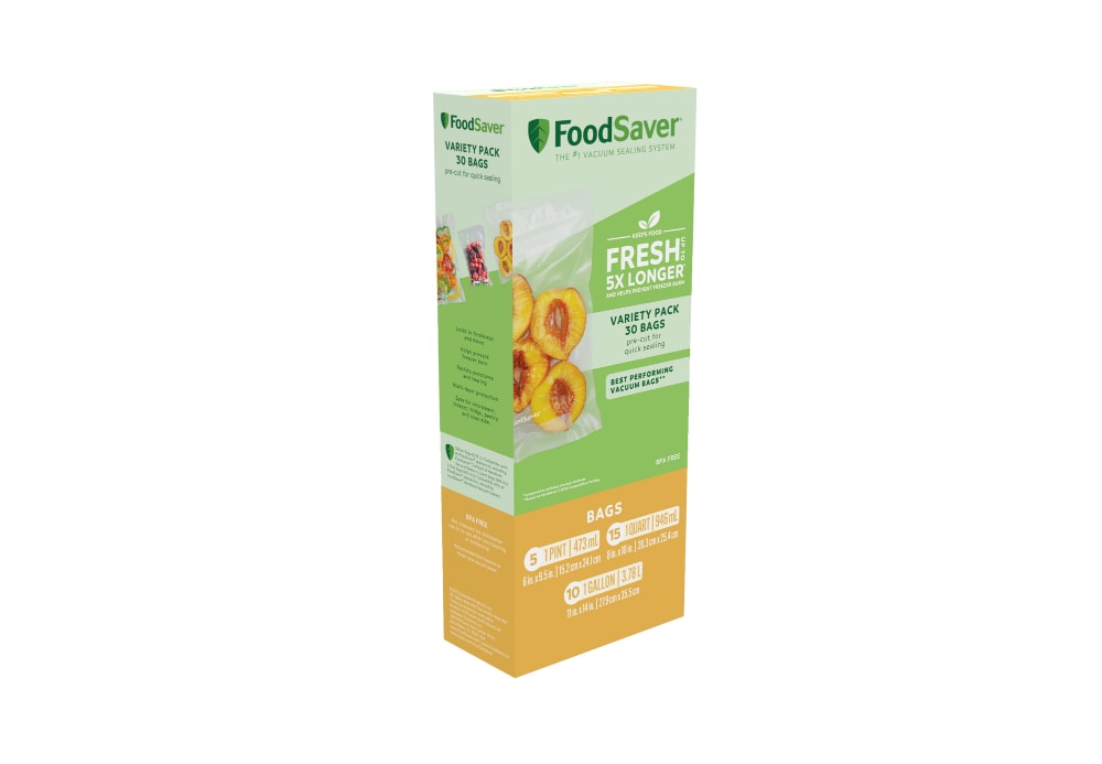 FoodSaver Vacuum Sealer Bags 30 ct Variety Pack: Plastic, Green, 6" Width, Vacuum Seal Storage for Food