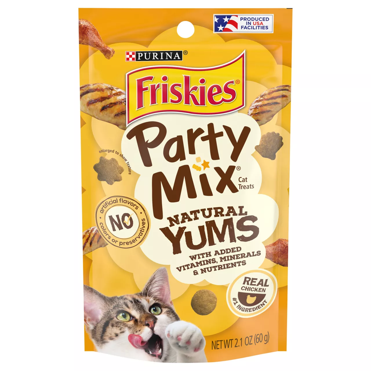 Friskies Purina Friskies Natural Cat Treats, Party Mix Natural Yums With Real Chicken & Vitamins, Minerals & Nutrients