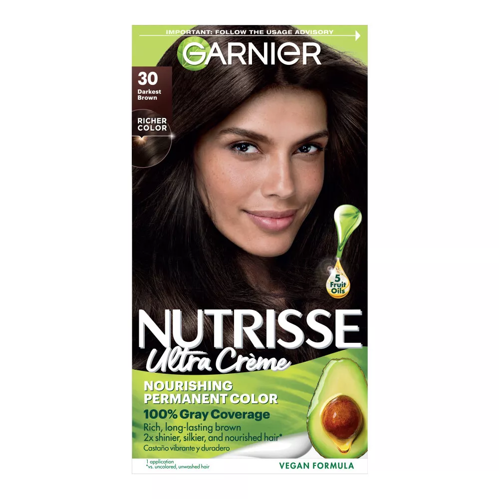 Garnier Nutrisse Nourishing Hair Color Creme 30 Darkest Brown (Sweet Cola)