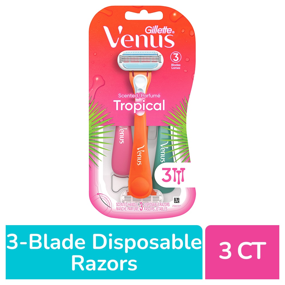 Gillette Venus Tropical Disposable Razors for Women, 3 Count, Designed for a Smooth Shave, Tropical Fragrance Scented Handles