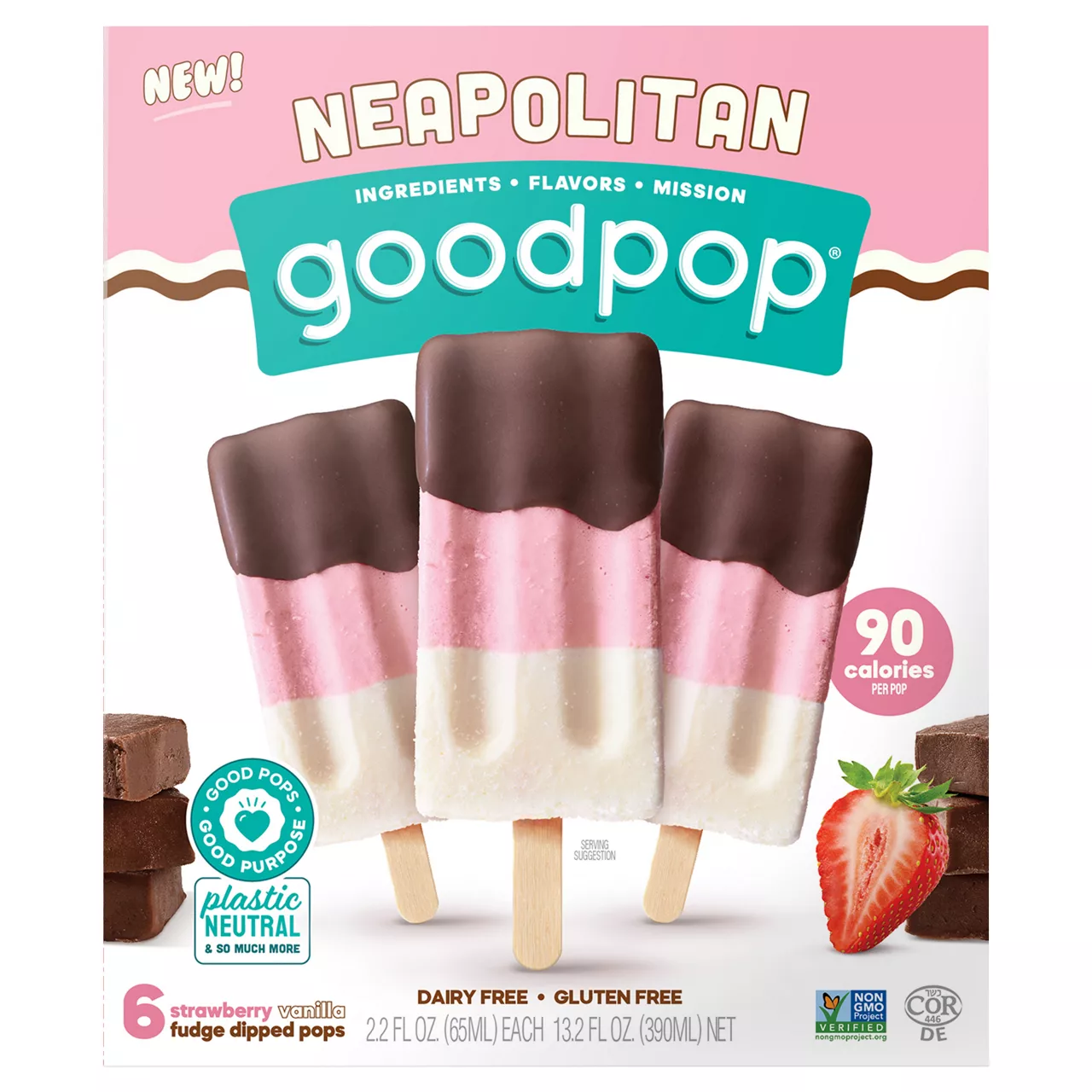 GoodPop Fudge Dipped Pops, Dairy Free, Strawberry Vanilla