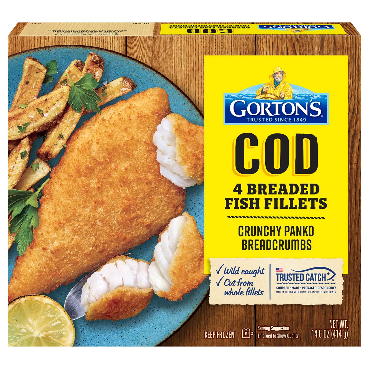Gorton's Breaded Fish Fillets, Wild Caught Cod with Crunchy Panko Breadcrumbs, Frozen, 4 Count, 14.6 Ounce Package