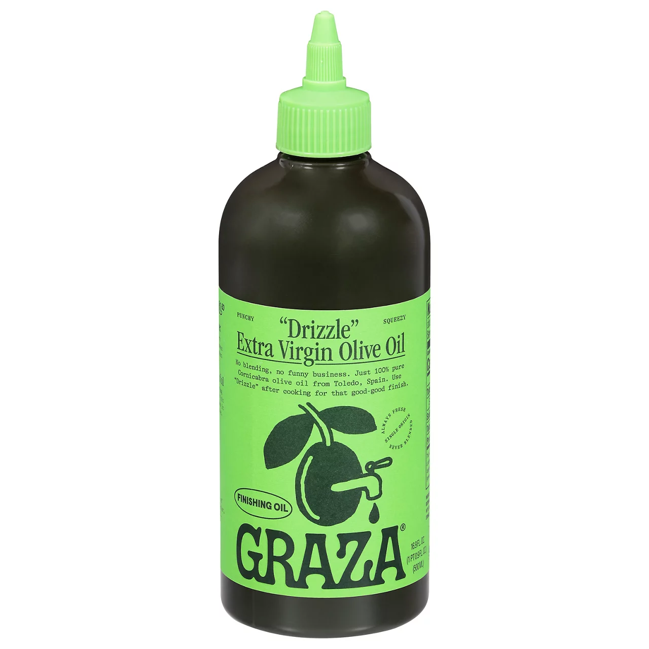 Graza "Drizzle" Extra Virgin Olive Oil. Early Harvest Finishing Oil. Single Farm Spanish EVOO. 16.9 FZ Squeeze Bottle