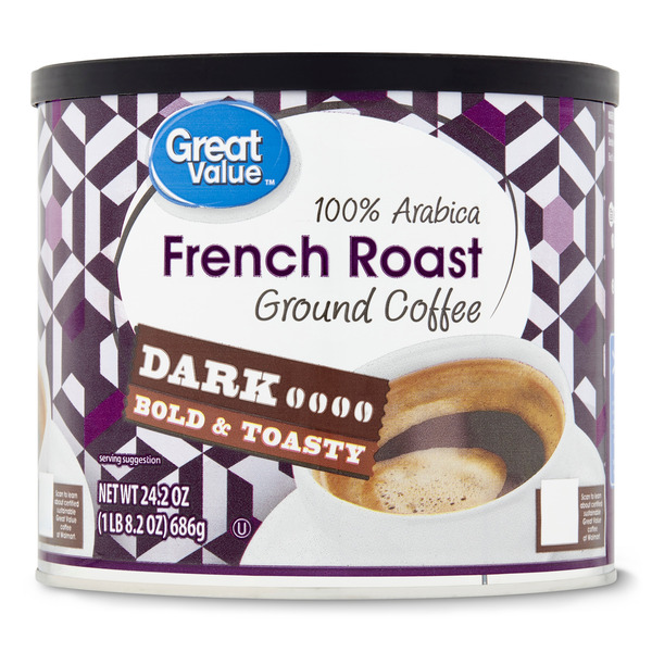 Great Value 100% Arabica Dark French Roast Ground Coffee, Dark Roast