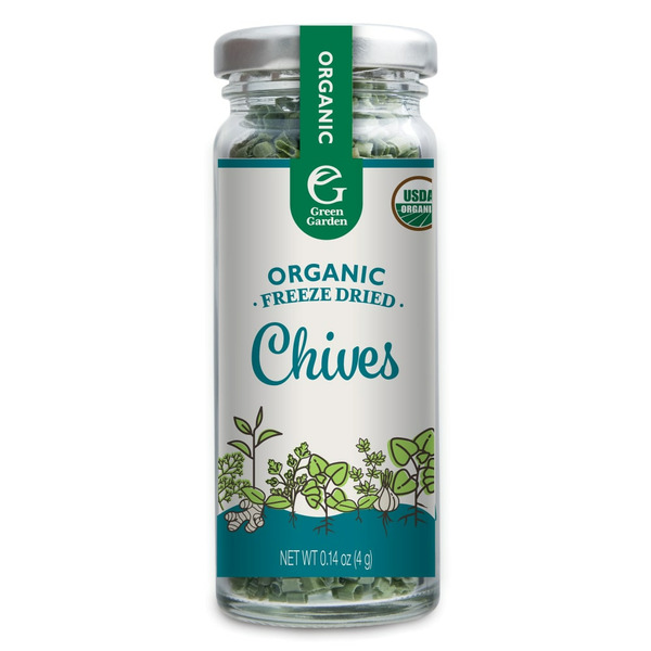 Green Garden Organic Freeze-Dried Chives - Freeze Dried Chives, Dried Chives, Substitute Chives Fresh, Chives Freeze Dried, Gluten Free, USDA Organic, Vegan - 0.14 Ounces