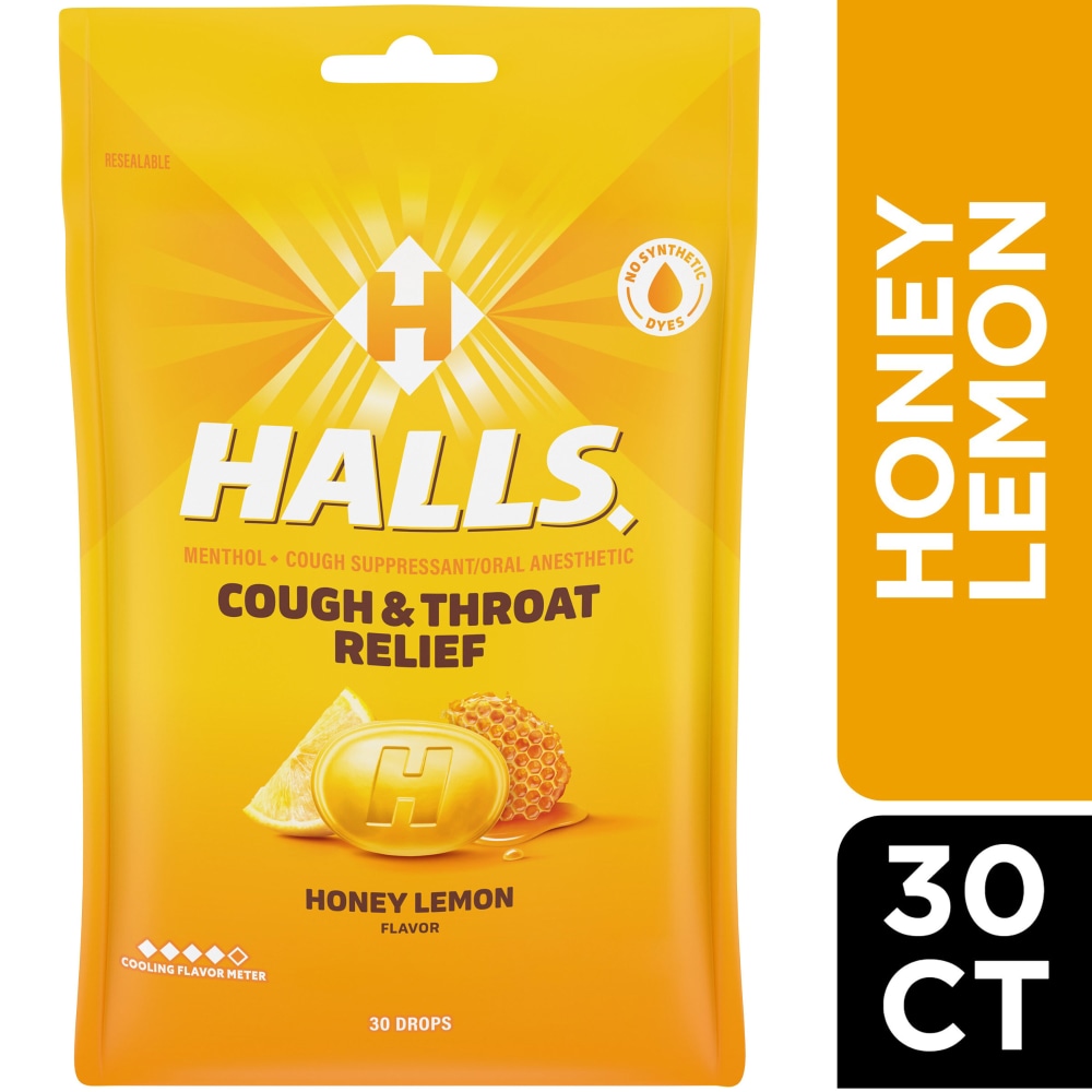 Halls Cough & Throat Relief, Honey Lemon Flavor