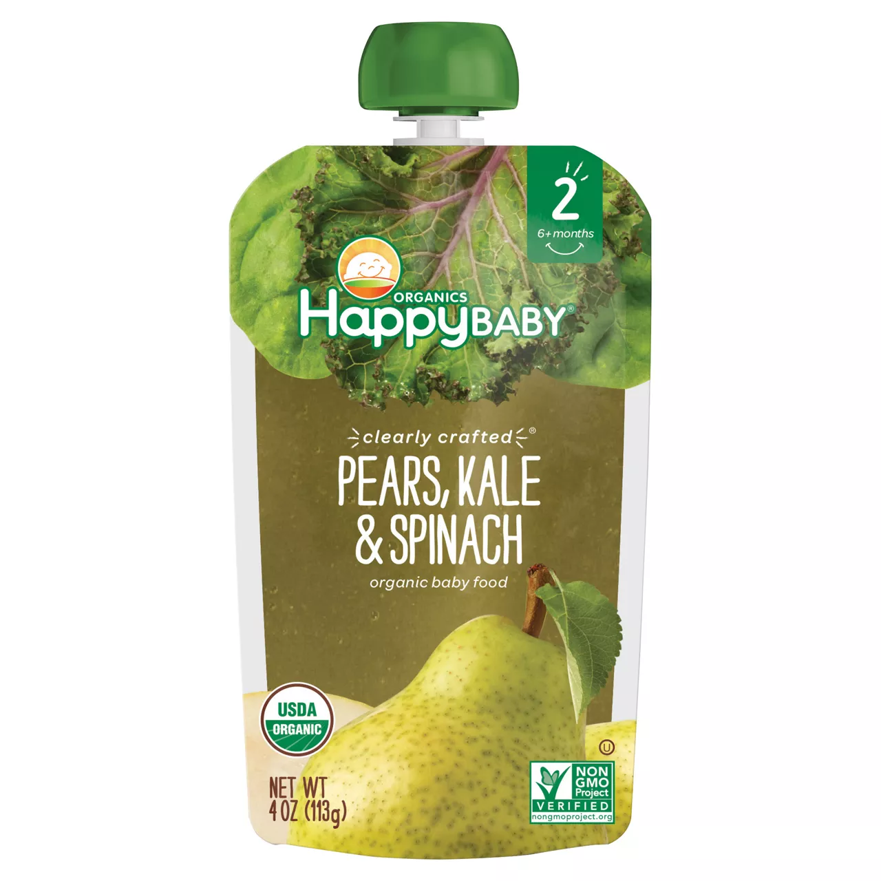 Happy Baby Clearly Crafted, Stage 2, Organic Baby Food, Pear, Kale & Spinach