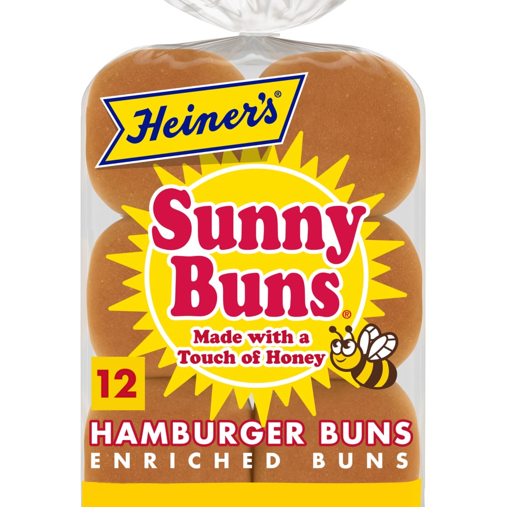 Heiner's Sunny Buns Sweet Enriched Hamburger Buns, 12 count, White Hamburger Buns