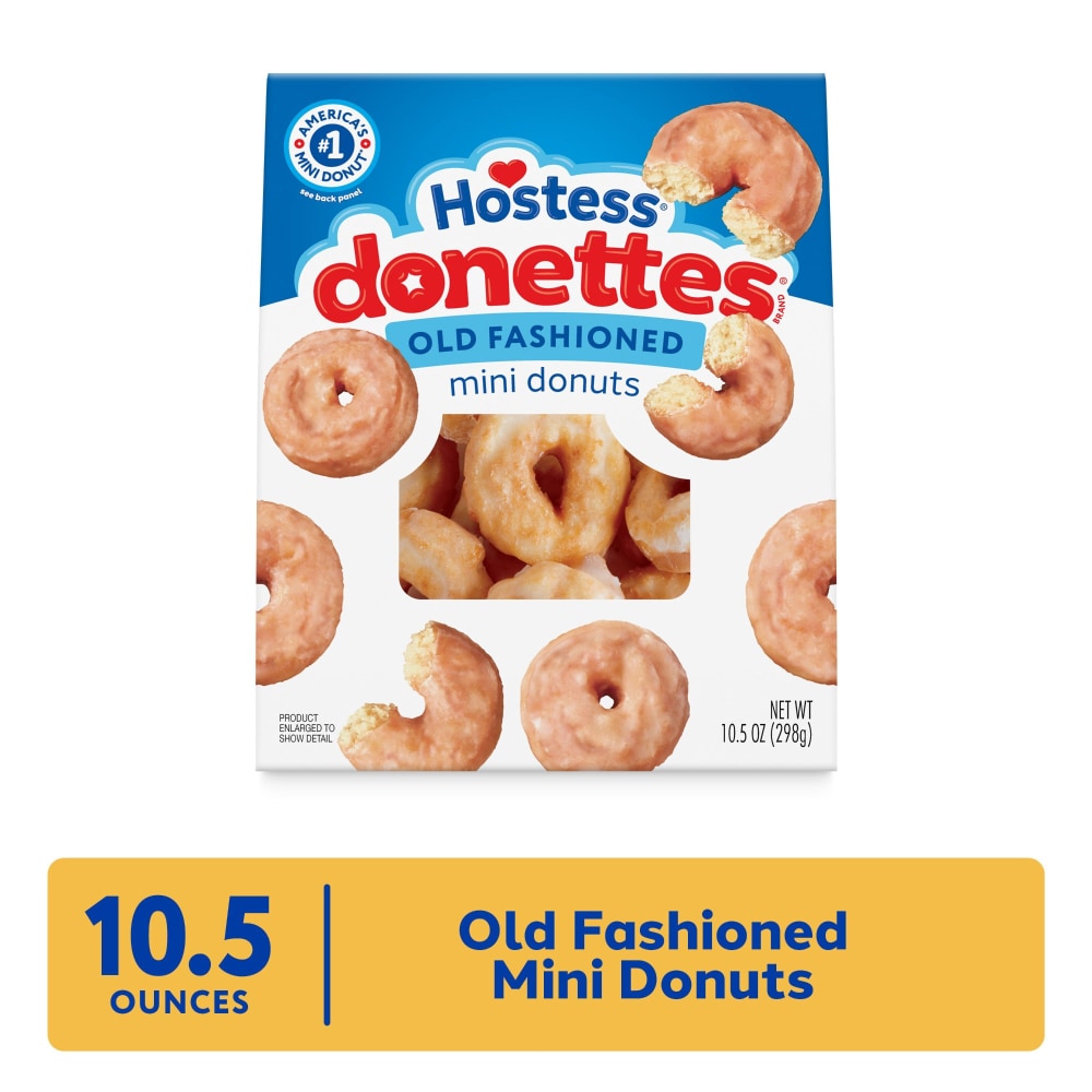 HOSTESS DONETTES Old Fashioned Mini Donuts, Poppable Snack, Resealable Bag, Great Traditional Taste