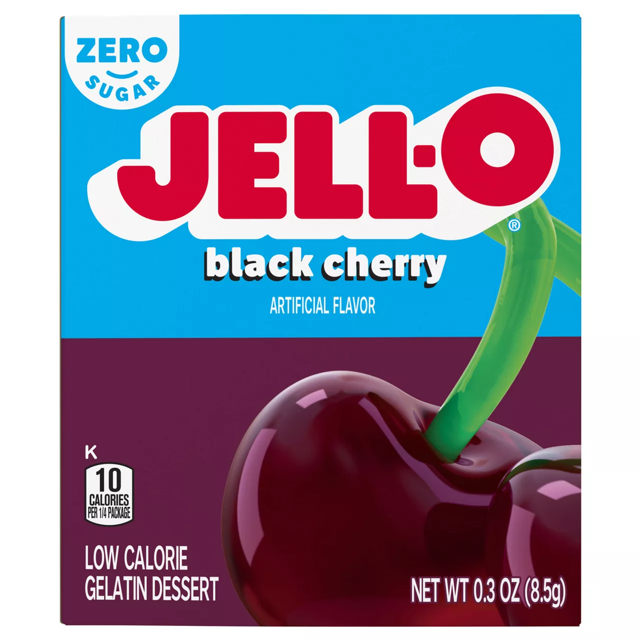 Jell-O Black Cherry Artificially Flavored Zero Sugar Low Calorie Gelatin Dessert Mix, Box