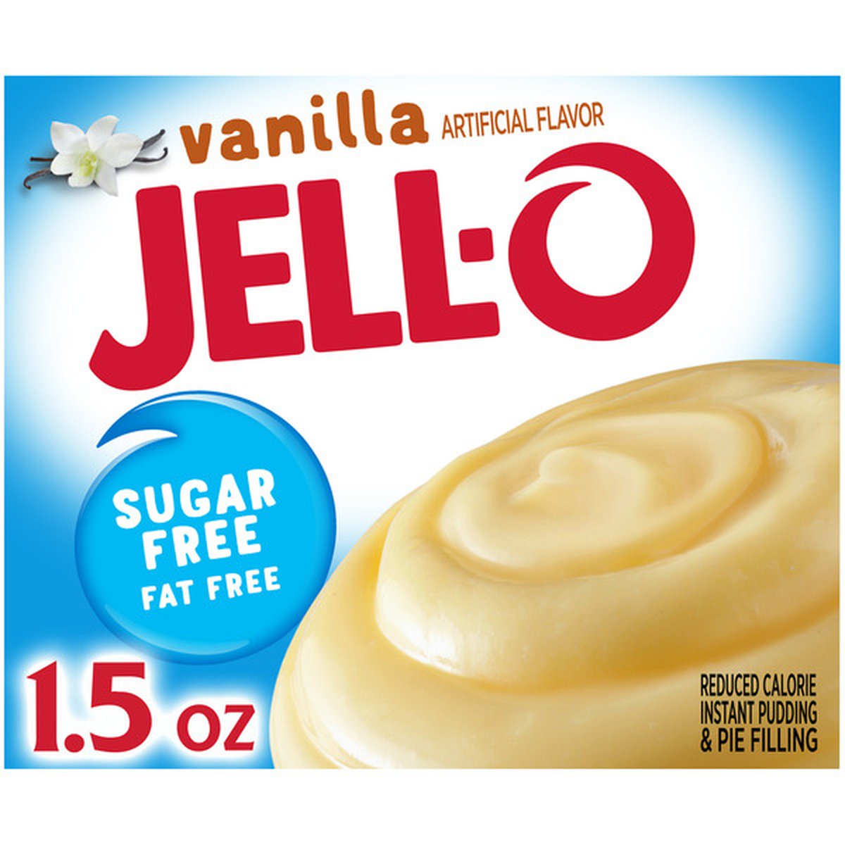 Jell-O Vanilla Zero Sugar Instant Reduced Calorie Pudding & Pie Filling Mix, Family Size, Box