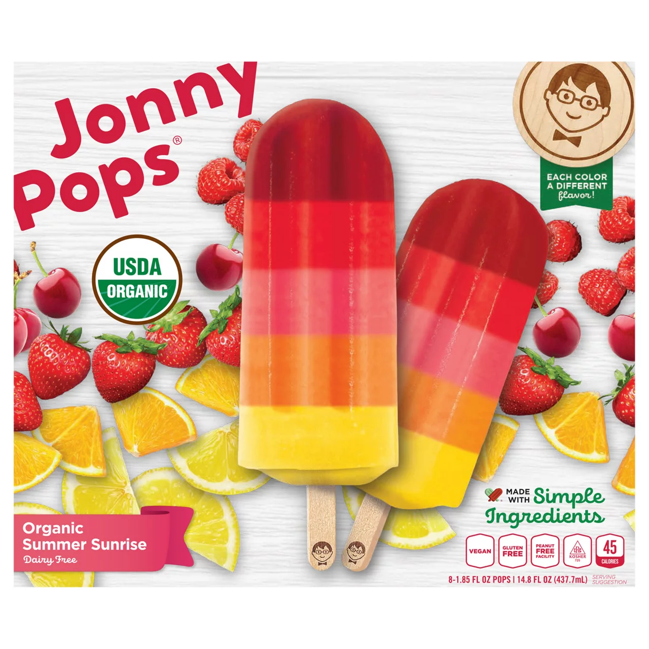 JonnyPops Organic Frozen Summer Sunrise Water Pop - 8ct