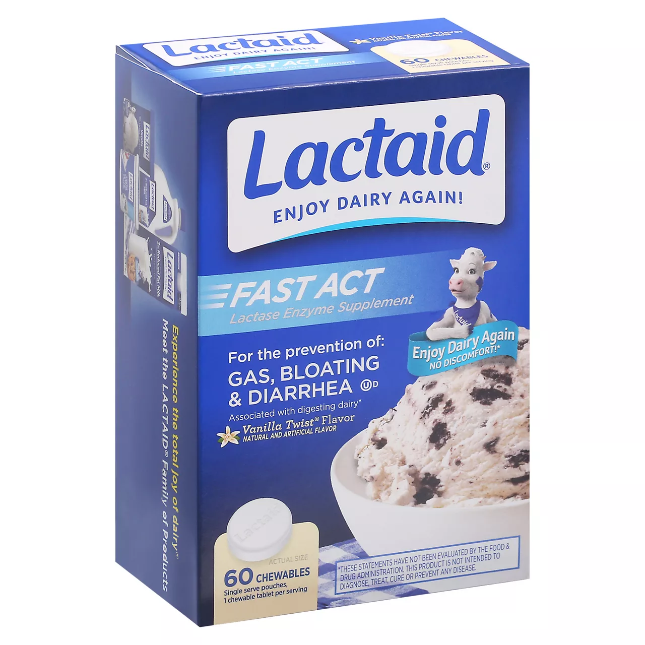 Lactaid Lactase Enzyme Supplement, Fast Act, Vanilla Twist Flavor, Chewable Tablets