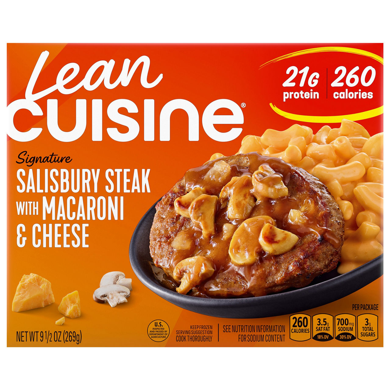Lean Cuisine Frozen Meal Salisbury Steak with Macaroni and Cheese, Protein Kick Microwave Meal, Microwave Steak Dinner, Frozen Dinner for One