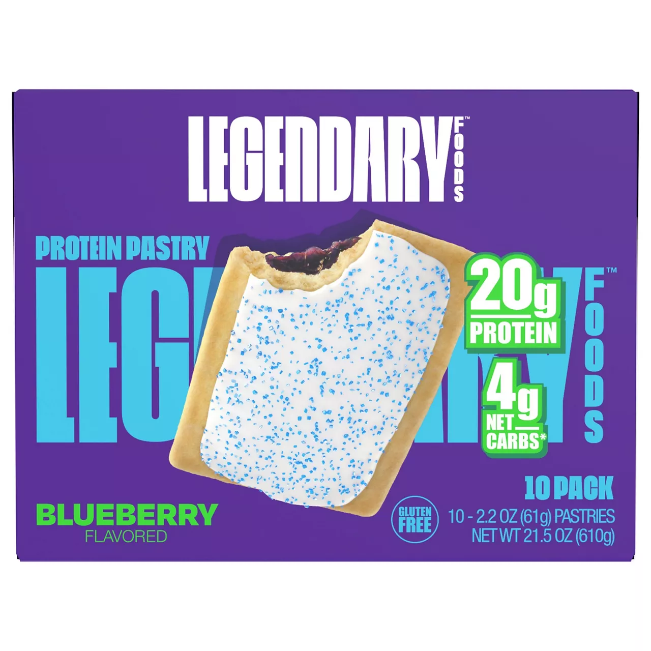 Legendary Foods Protein Pastry, Blueberry Flavored, 10 Pack