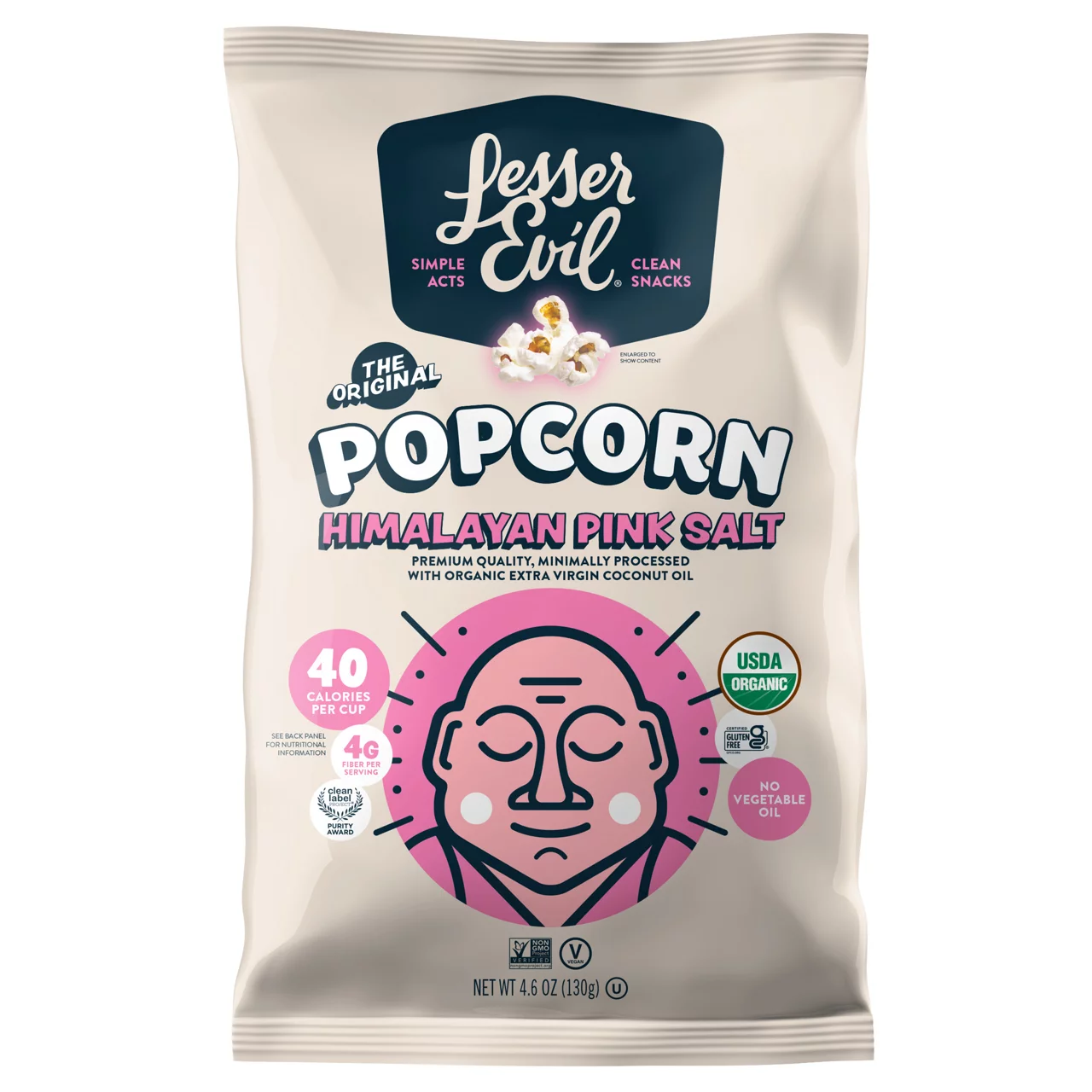 LesserEvil Himalayan Pink Salt Organic Popcorn, Premium Quality, Minimally Processed, No Vegetable Oil