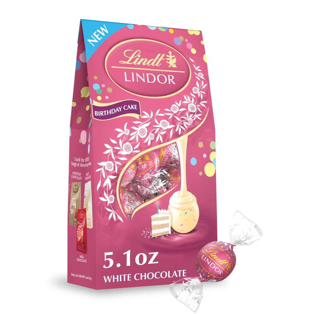 Lindt LINDOR Birthday Cake White Chocolate Candy Truffles Bag