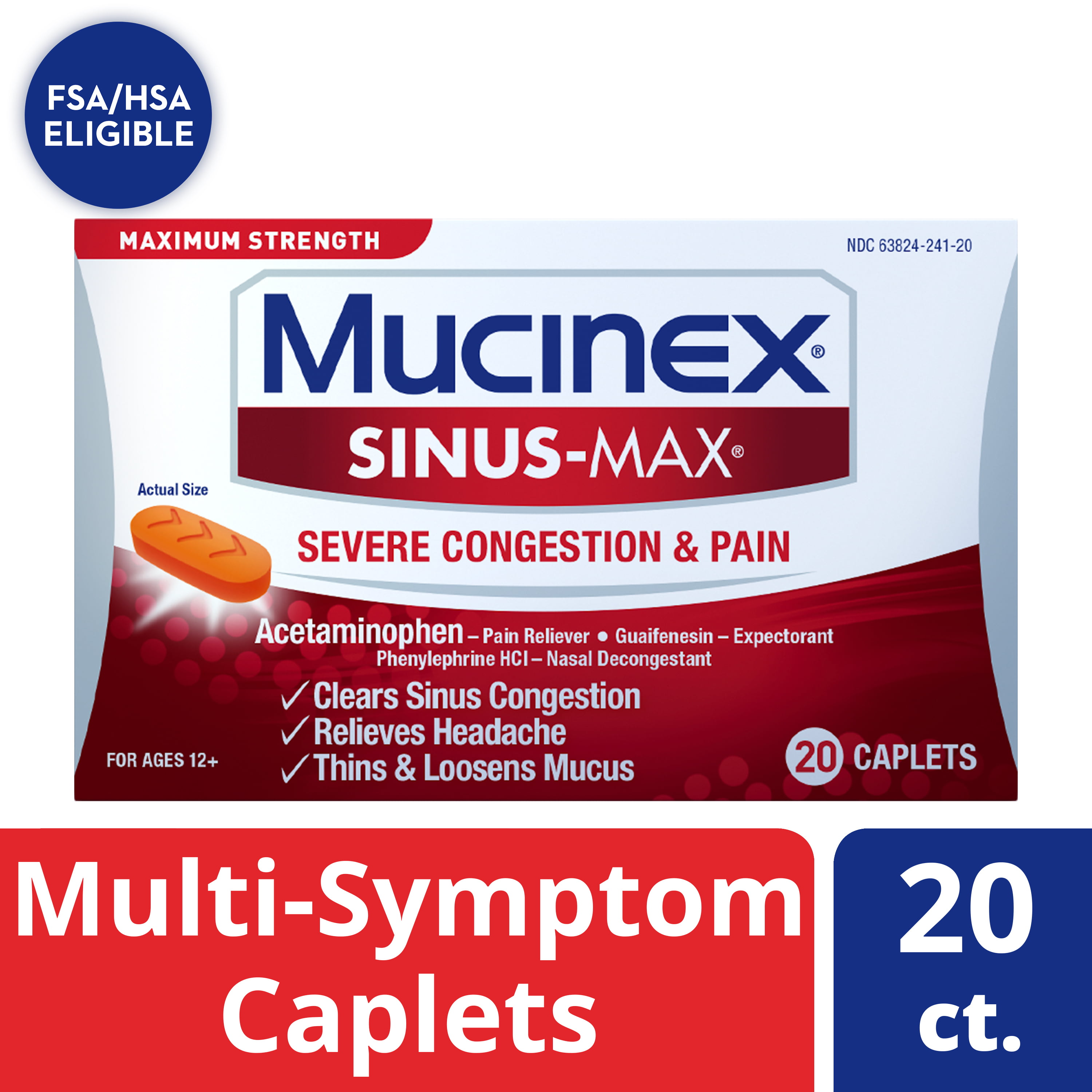 Maximum Strength Mucinex Sinus-max Severe Congestion & Pain, Sinus ...
