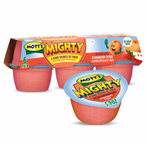 Mott's Mighty Applesauce & Fiber, No Sugar Added, Strawberry Peach