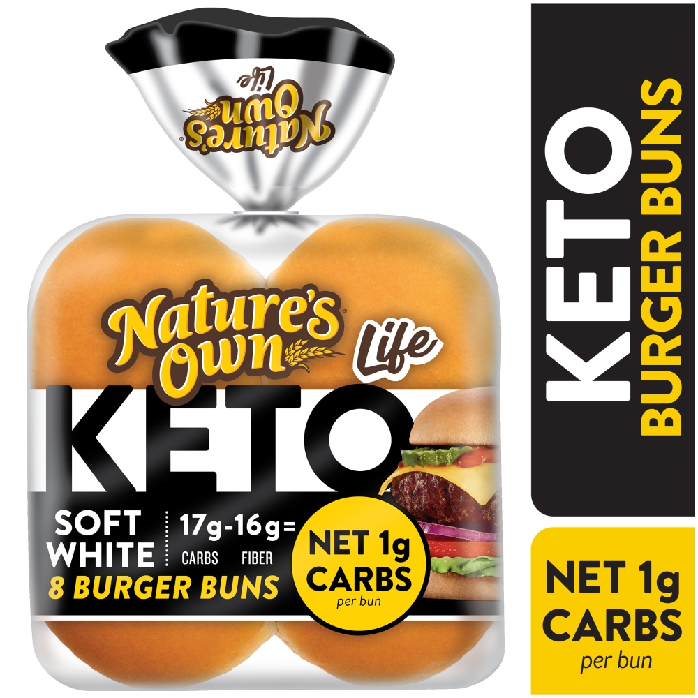 Nature's Own Life Keto Soft White Burger Buns, Keto Hamburger Buns, Keto Bread Buns