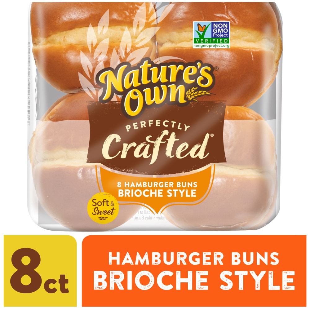 Natures Own Perfectly Crafted Brioche Style Hamburger Buns Non-GMO Sandwich Buns 8 Count