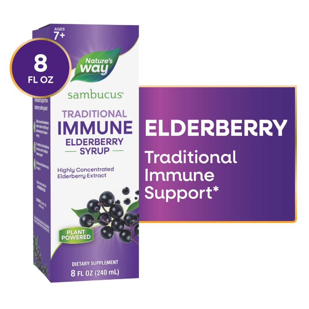 Nature's Way Delicious black elderberry syrup for traditional immune support.*
