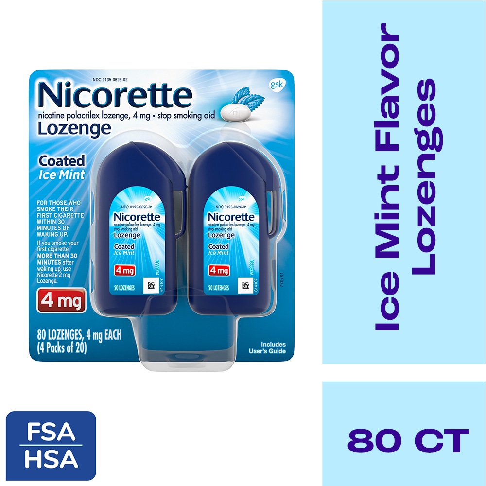Nicorette Coated Nicotine Lozenges Stop Smoking Aid 4 mg Ice Mint Flavor