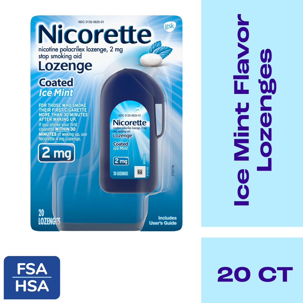 NICORETTE 2 mg Nicotine Lozenges to Help Quit Smoking - Ice Mint Flavored Stop Smoking Aid - 20 Ct
