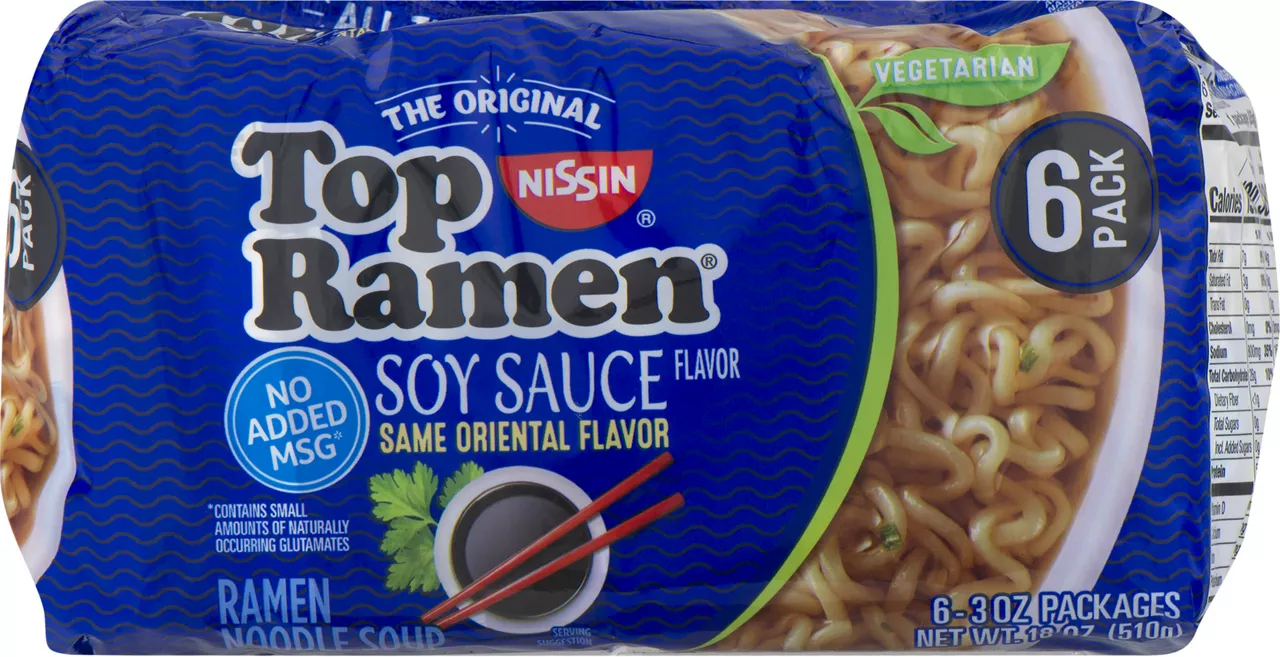 Nissin Top Ramen Ramen Noodle Soup, Soy Sauce, 6 Pack