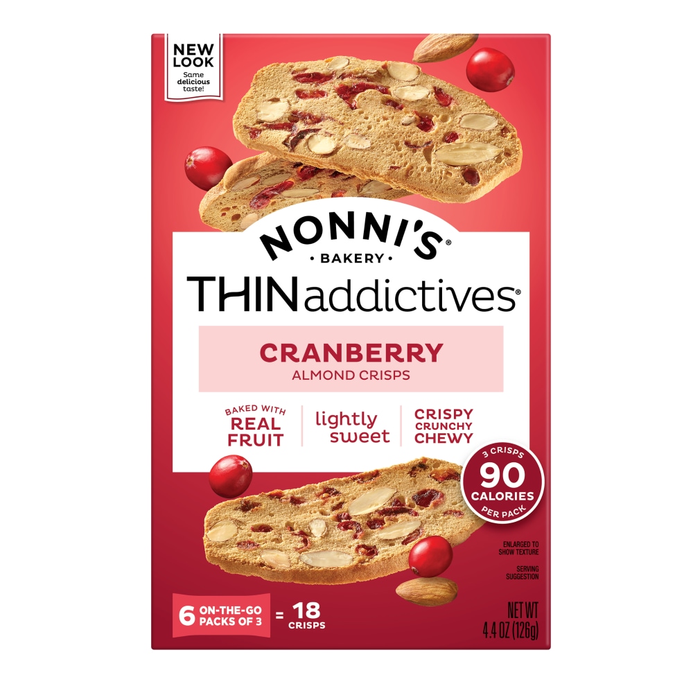 Nonni's THINaddictives Almond Thin Cookies - Cranberry Almond Biscotti Cookie Thins - Almond Cookies - Sweet Crunchy & Chewy - Biscotti Individually Wrapped Cookies - Kosher Coffee Cookies - 4.4 Ounces