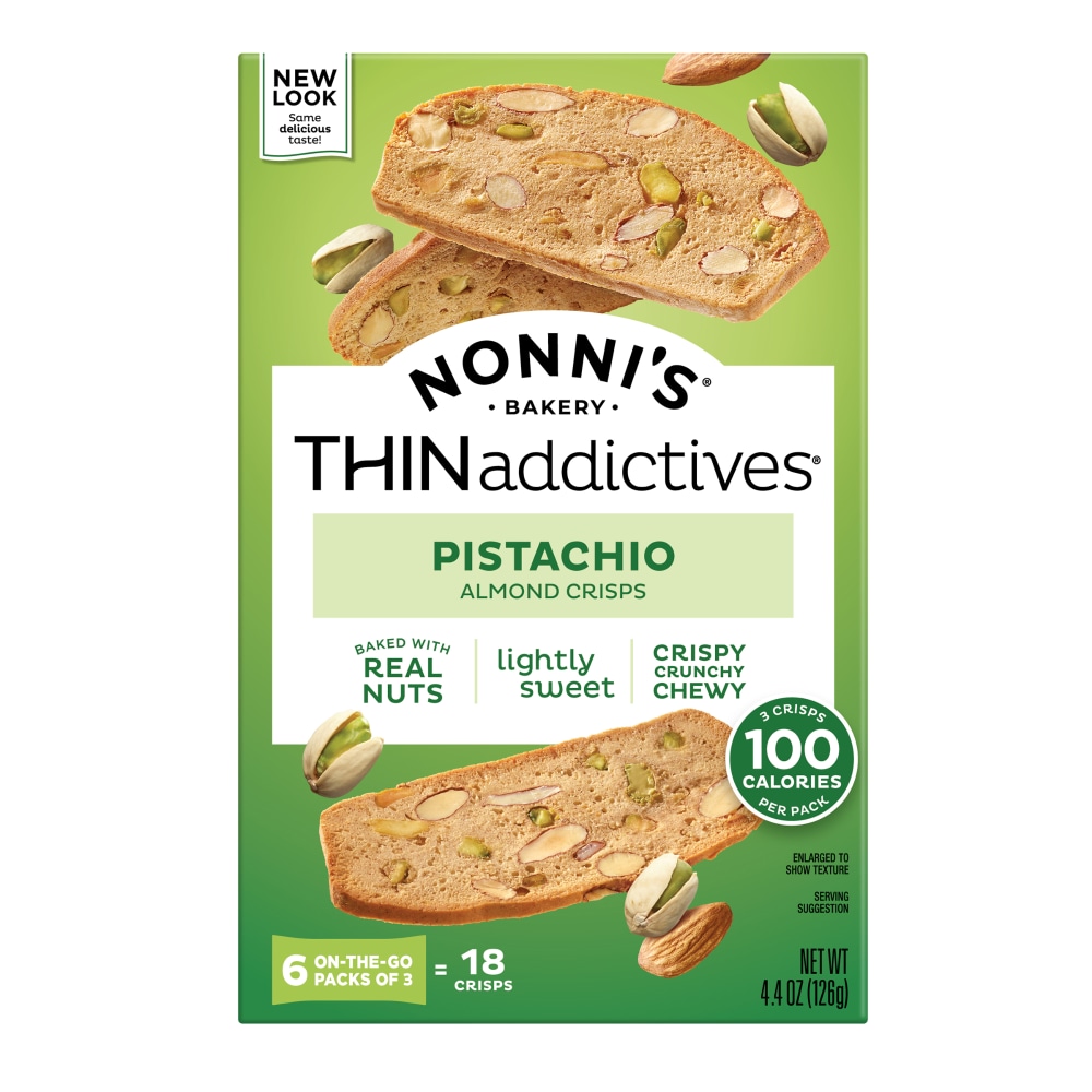 Nonni's THINaddictives Almond Thin Cookies - Pistachio Almond Cookie Thin - Sweet Crunchy & Chewy Almond Cookie - Perfect w/Coffee - Biscotti Individually Wrapped Cookie - Kosher Coffee Cookie