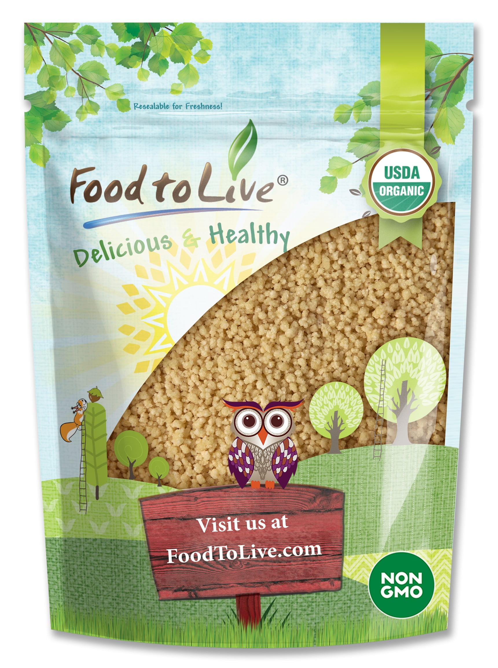 Organic Whole Wheat Couscous, 1 Pound — Non-GMO, Kosher, Raw, Vegan — by Food to Live
